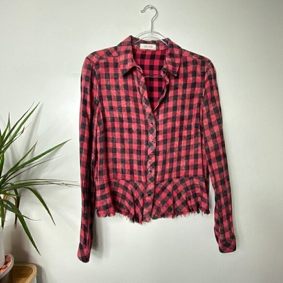 Anthropologie Bella Dahl Distressed Red Plaid Button Down Small - Picture 1 of 6